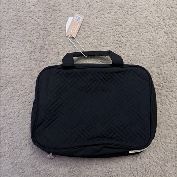 Black Quilted Women's Makeup Toiletry Bag - Picture 2 of 5